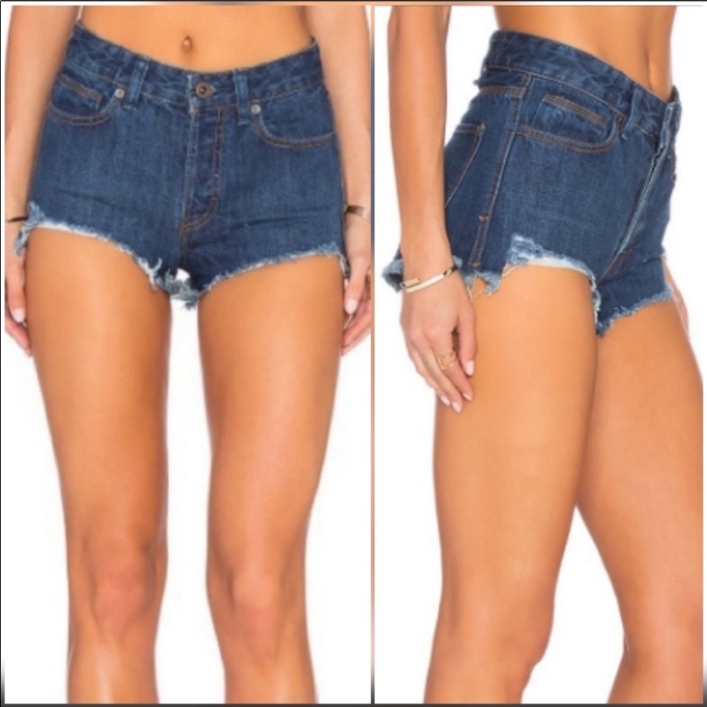 FREE PEOPLE Distressed Hem Button Fly Jean Shorts